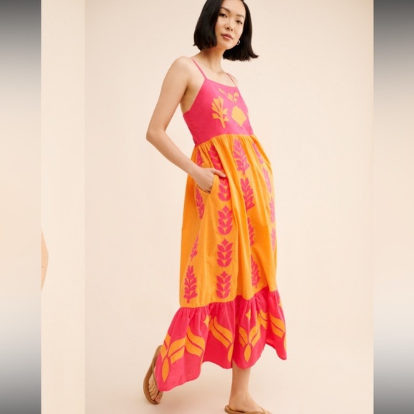 Banjanan Dresses & Skirts - Banjanan Pink and Orange Maxi Dress with Floral Print